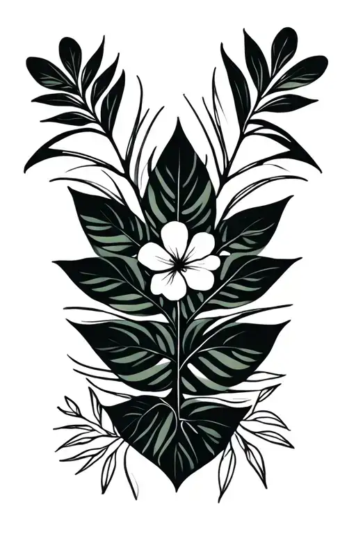 monstera leaves with flowers blooming tattoo design idea