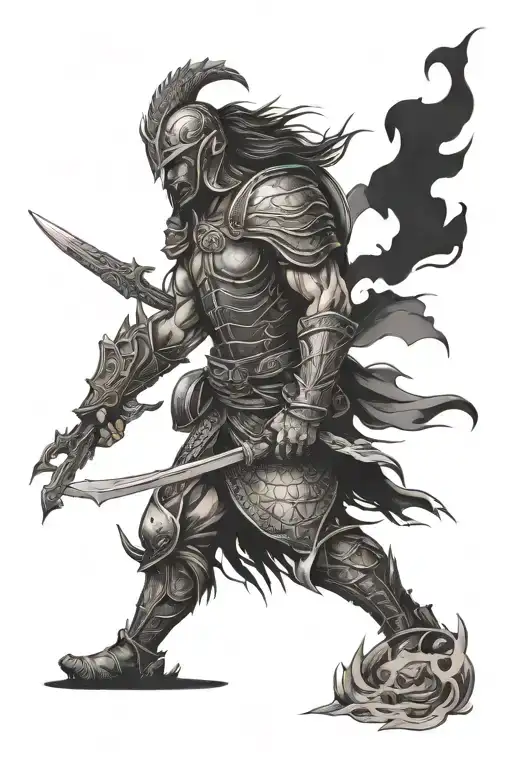 warrior walking through a valley of death tattoo design idea