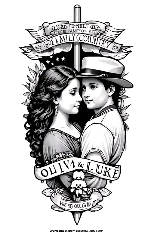 god, family ,country with names olivia and luke along with U.S navy theme tattoo design idea