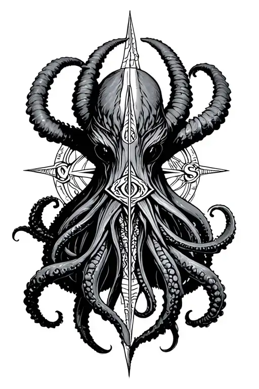nordic compass cthulhu  tattoo design idea
