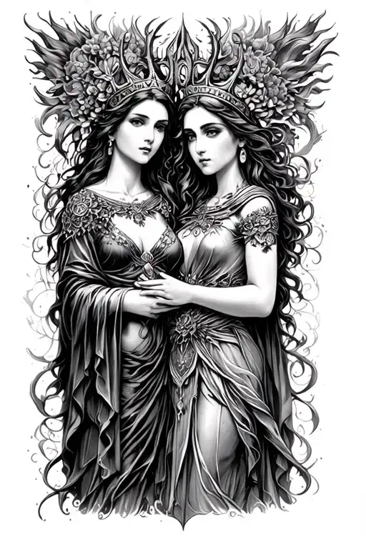 Persephone and Hera Queen Of olympus queen of the underworld tattoo design idea