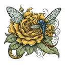 sunflower roses blowing dandelions intertwined with the dragonfly sleeve tattoo design idea