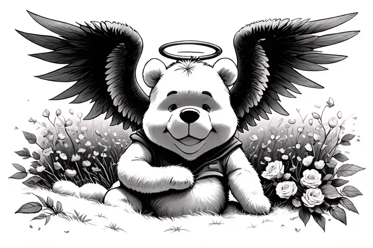 winnie the pooh with halo  tattoo design idea