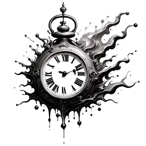Create a tattoo featuring a clock melting away, representing the fleeting nature of time in men's work tattoo design idea