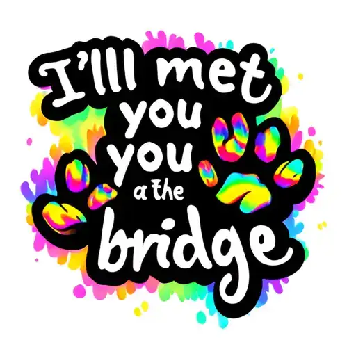 "I'll meet you at the bridge" small dog paw prints with rainbow colors  tattoo design idea