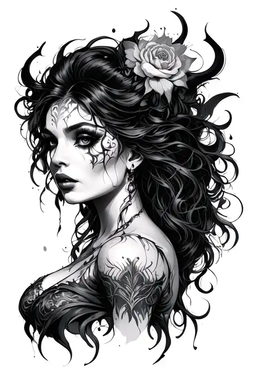 Demonic women tattoo design idea
