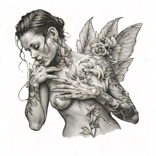 Naked woman touching the tattoo design idea