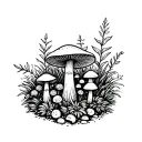 Mushroom and herb garden scene tattoo design idea