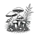 Mushroom and herb garden scene tattoo design idea