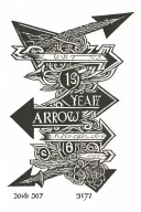 Arrow with the year dates 1977, 2006 and 2008 tattoo design idea