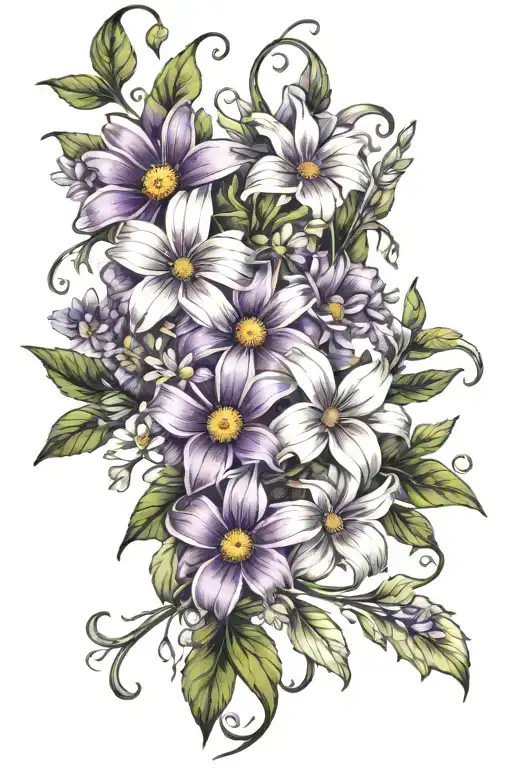 flower intertwined vine wrapping violet daisy jasmine tattoo design idea