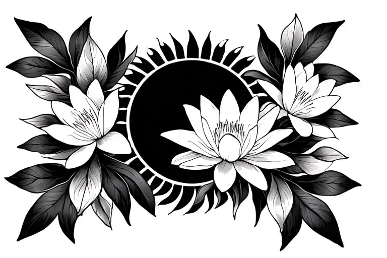 water lily and white jasmine with philippine sun tattoo design idea