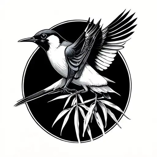 swallow bird and yucca tree intertwined tattoo design idea