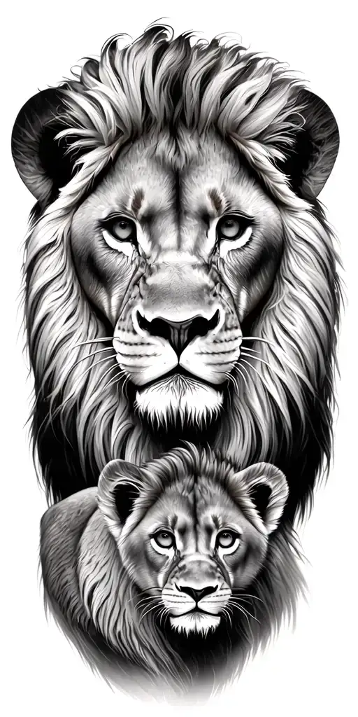 lion and 2 cubs face only tattoo design idea
