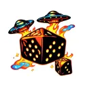 2 Dice flame ufo abducting human tattoo design idea