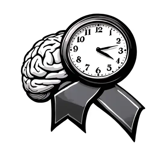 Alzheimer's ribbon with clock and brain tattoo design idea