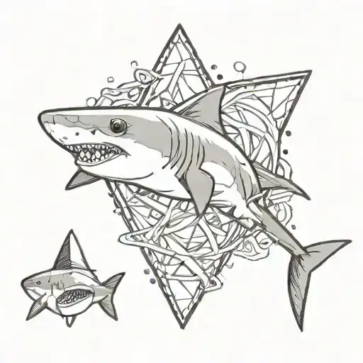 small shark combined with triangle tattoo design idea