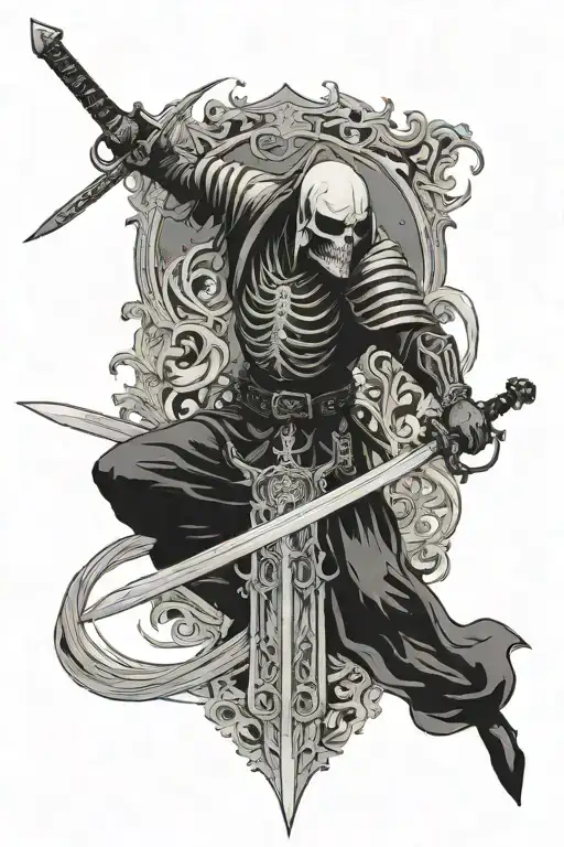 death pale swordsman black metal tattoo design idea