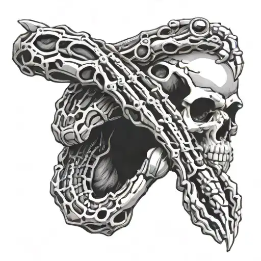 Skeleton hand holding snake eyes tattoo design idea