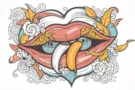 Plump slightly open lips blowing colorful smoking tattoo design idea