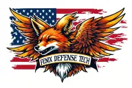 "Fenix Defense Tech" Phoenix with the head of a Fox. American flag in the background. tattoo design idea