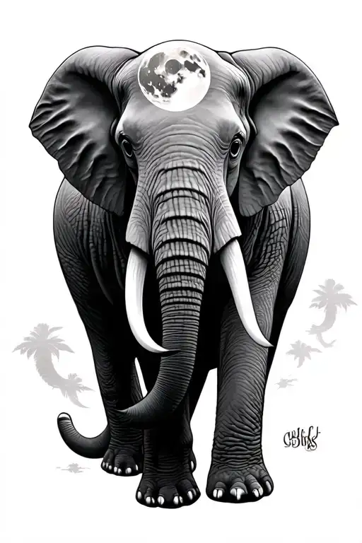 Elephant With full moon tattoo design idea