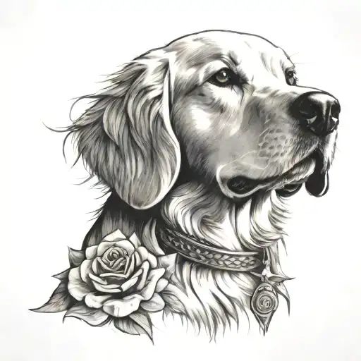golden retriever, Jesus,rose  tattoo design idea