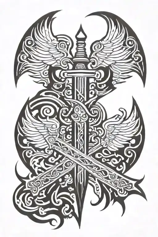 swords with wings coming tattoo design idea