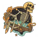 glow skeleton hand reaching towards the stars while riding in a boat tattoo design idea