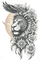 roaring lion; eagle; sunset on beach with palm trees; Nigerian mask; rose; compass tattoo design idea