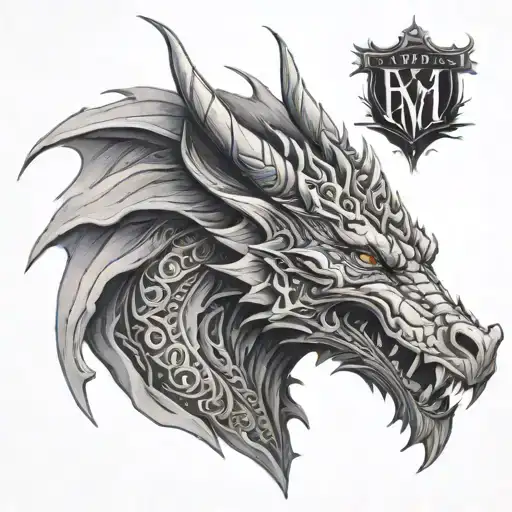 dragon ans wolf face tattoo design idea
