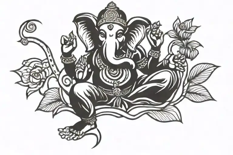 Hindu god ganesha sitting in lotus pose tattoo design idea