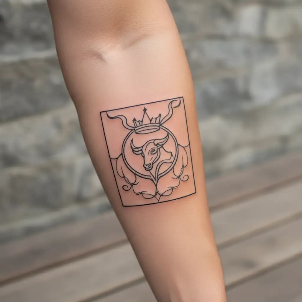 taurus symbol with crown on top tattoo design idea