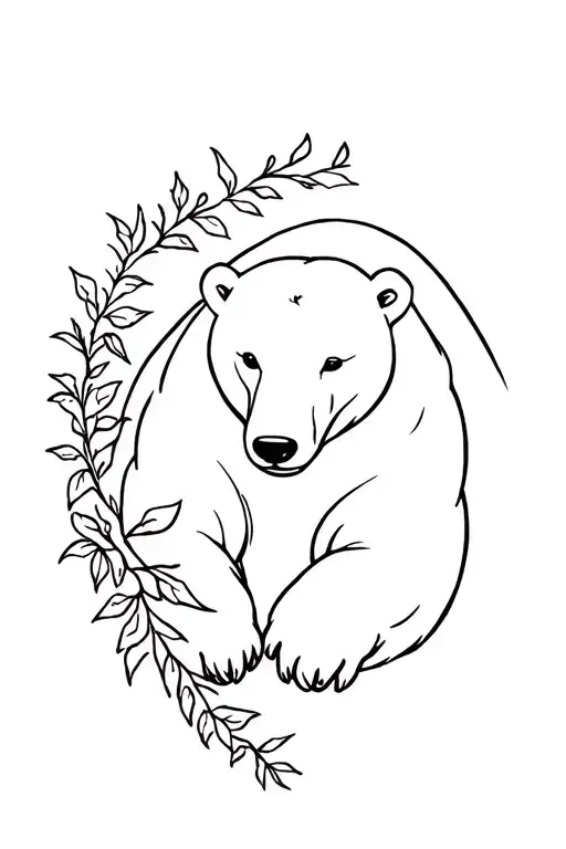 anime polar bear surrounded ivy tattoo design idea