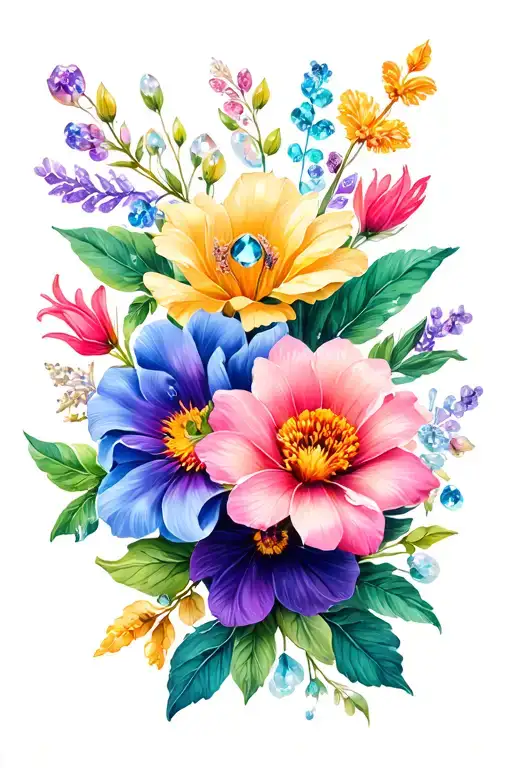 Birthstone combine flowers tattoo design idea