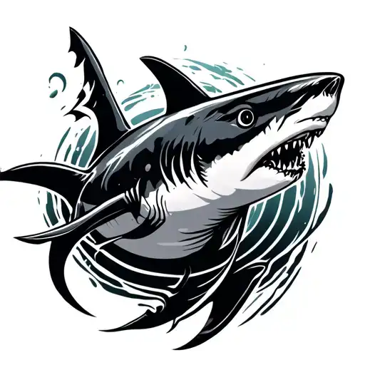 tribal hook with hammerhead shark swimming tattoo design idea