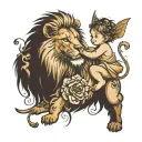 fairy playing with a lion cub  tattoo design idea