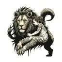 fairy playing with a lion cub  tattoo design idea