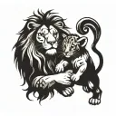 fairy playing with a lion cub  tattoo design idea