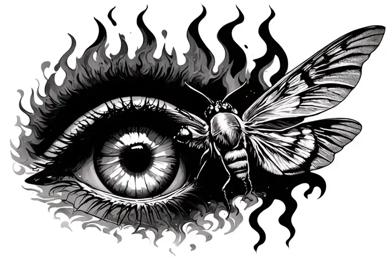 moth flying into eye with funeral pyre  tattoo design idea