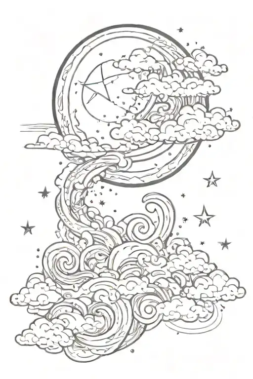 moon star cloud tattoo design idea