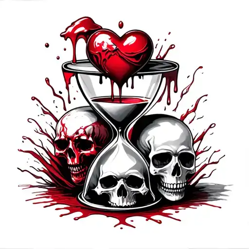 hour glass a heart on the top with a scalpe dripping blood to the bottom a skull filled with blood make every minute cou tattoo design idea