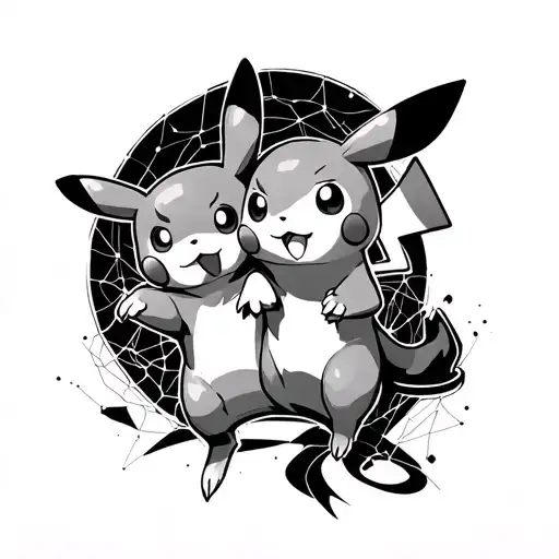 pikachu and network fighting tattoo design idea