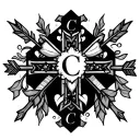 I want it to have a cross, with arrows. feminine, hearts, and to have the initials C and C  tattoo design idea