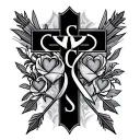 I want it to have a cross, with arrows. feminine, hearts, and to have the initials C and C  tattoo design idea
