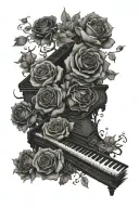 roses on piano tattoo design idea