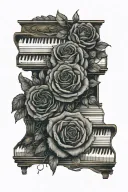 roses on piano tattoo design idea