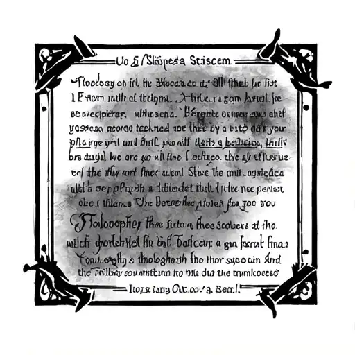 square tattoo with text about stoicism and the philosopher seneca, old school with a square frame around tattoo design idea