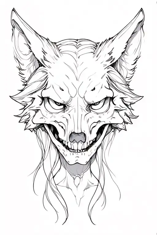 wolf skull woman depressed happy tattoo design idea