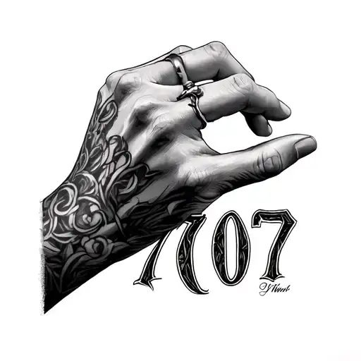 a hand  with a sleeve drawing  the words 707 on a piece of paper tattoo design idea